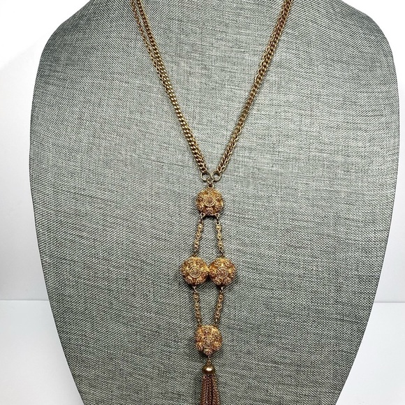 Lisner Necklace Gold Tone Statement Signed 20”+3” Hook Clasp - Picture 13 of 16